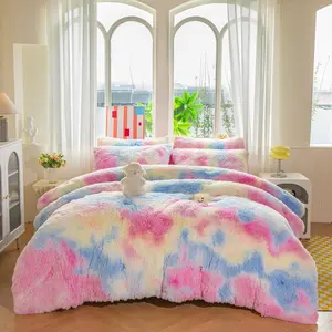 Kids Girls Sunshine Rainbow Queen Comforter Sets 3PC Warm Comfortable Soft Plush Flannel Velvet Fluffy Fuzzy Bedding 1 Comforter 2 Pillowcases