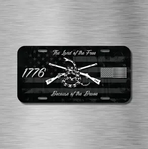 LAND OF FREE & BRAVE 1776 USA US FLAG Patriot Vehicle License Plate Auto Car Tag
