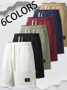 Men’s waffle knit jacquard shorts, 2-pack; men’s waffle corduroy casual shorts with color-block striped print; breathable shorts suitable for men’s summer outdoor wear and everyday casual wear.