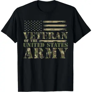 Casual Cotton shortsleeve tees Veteran Of The United States Army Camouflage US Flag Veteran T-Shirt