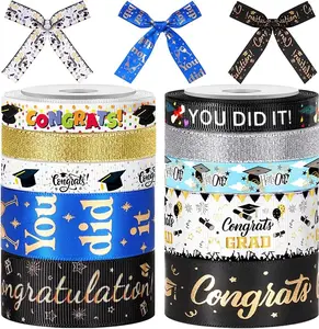 10 Rolls 50 Yards Graduation Grosgrain Ribbons 3/8 and 1 Inch Class of Ribbons Bronzing Congrats Grad Ribbon Metallic Glitter Wrapping Ribbon for Graduation Classroom Party Supplies DIY Crafts