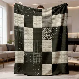 2026 New Arrival Flannel Blanket 1Pc Vintage Black And White Checkered Throw Blanket Soft Plush Polyester, Cozy For Sofa, Bed, Car, Office, And Camping Perfect Gift For All Seasons, Blanket For Couch
