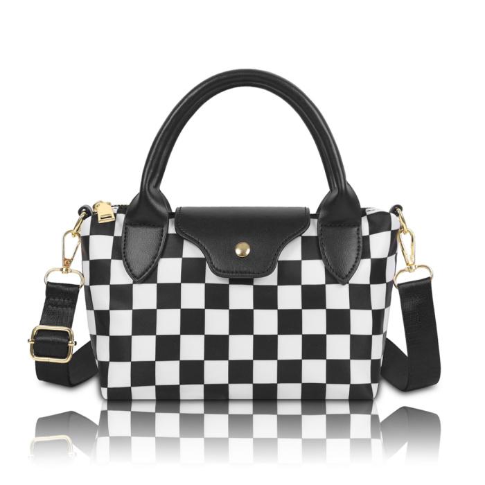Fashionable Checkerboard Shoulder Bag – Minimalist Crossbody Purse with Detachable Strap & Smooth Zipper
