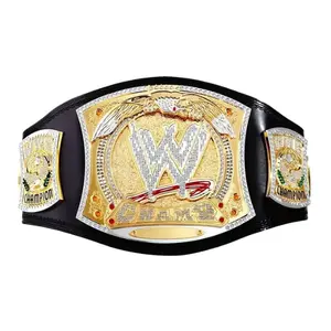 John Cena Spinner World Heavyweight Championship Replica Title Belt - Black Adjustable Leather Strap with Brass Accents, 12 x 12 x 3.5 Inches, 2mm Weight Adult Heavyweight Wrestling Championship Belt Universal Black Wrestling Championship Belt