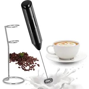 Electric Handheld Milk Frother Wand with Stainless Steel Stand, Portable Coffee Mixer for Coffee, Lattes, Cappuccino, Matcha & Creamer (Black)