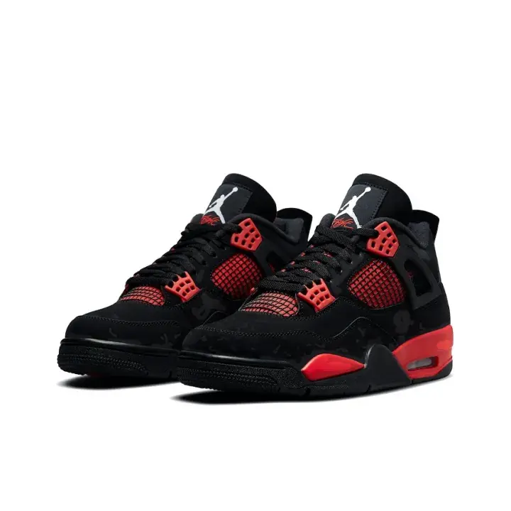 Black suede mesh red accent high-top air cushion basketball sneakers, unisex retro platform street casual trainers