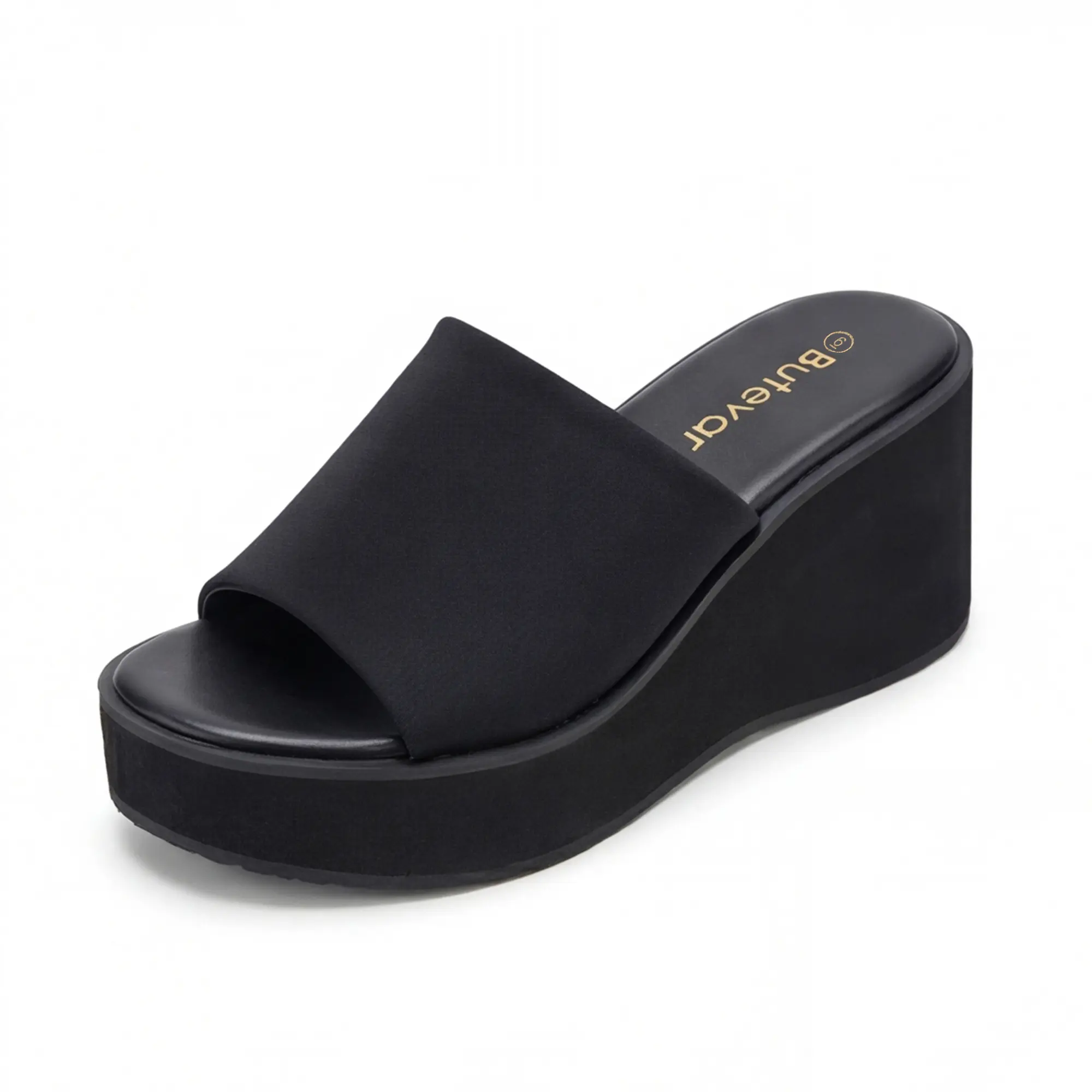 Butevar Women's Classic Open-Toe Wedge Platform Sandals - Comfortable Heels with Wide Strap (Gives Toes Room to Move), Shock Absorb, Wide-Fit Daily Wear Sandals for Summer Beach, Breathable Black Stylish Footwear