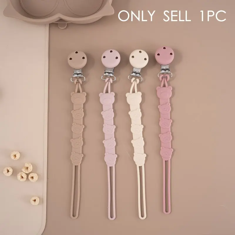 Silicone Pacifier Chain with Cute Bear Clip, Safety Harness for Infant Car Seats and Baby Clothes, Durable Silicone Buckle for Parents, Pacifierclip, Sensory Teether