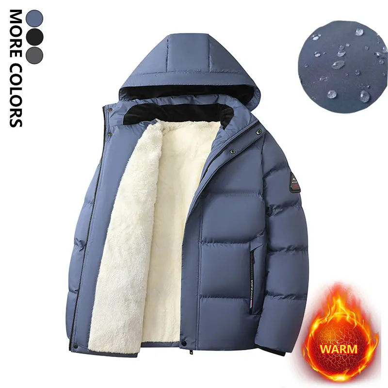 Men's Solid Color Patchwork Zipper Hooded Winter Jacket Regular Fit Casual Long Sleeve Waterproof Warm Coat for Daily Wear in Winter Menswear Tops