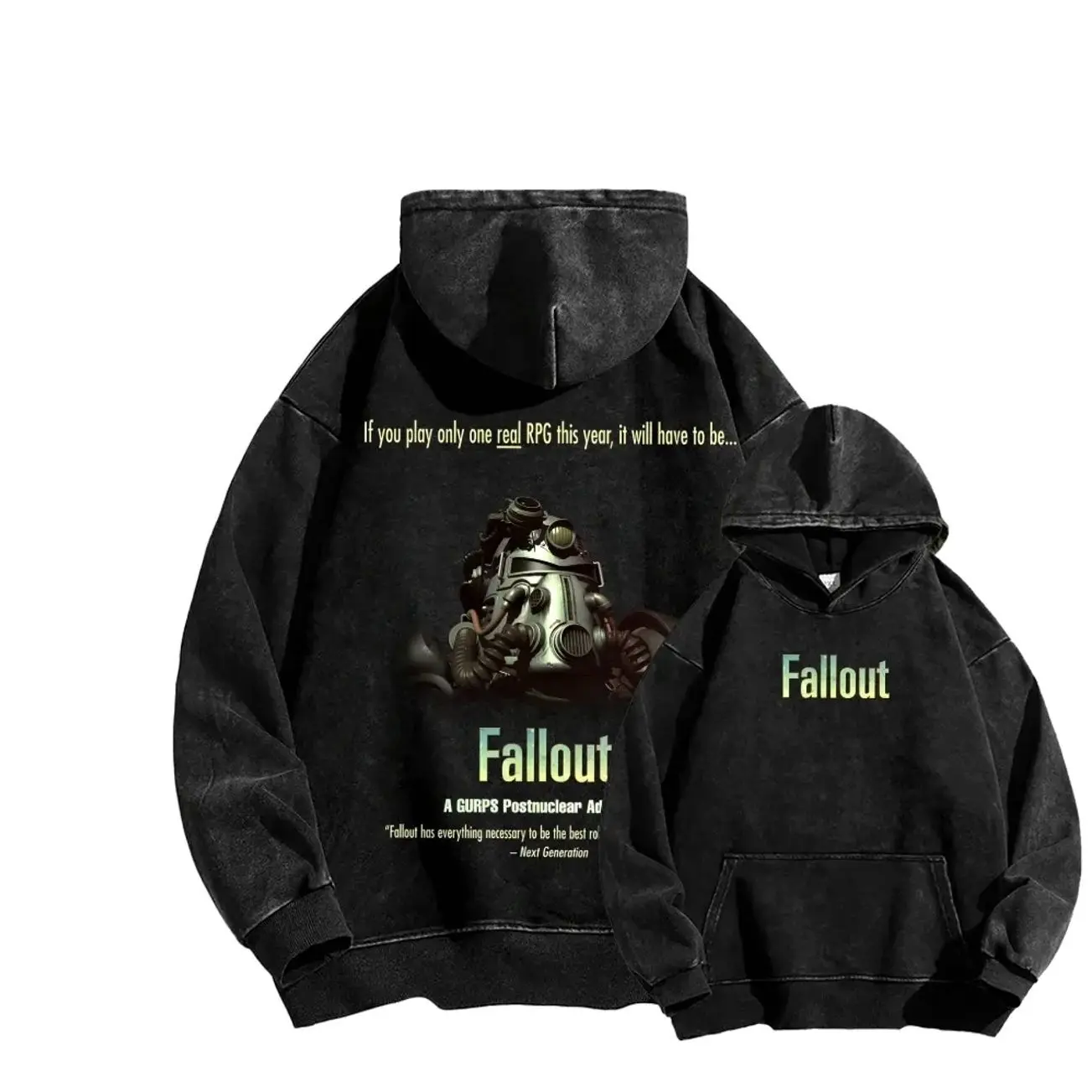 Fallout Unisex Washed Hoodie Unique Halloween Gift Idea for Him, Anime Collectors and Y2K Streetwear Fans 4U0