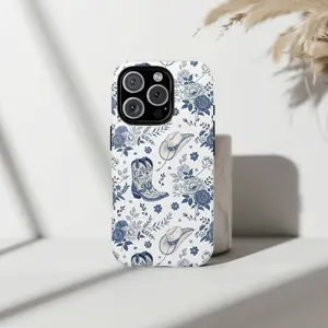 Blue & White Toile Cowboy Phone Case  Coastal Cowgirl Western Floral Aesthetic  For IP Phone 17 16 15 14 13 12 11 Pro Max Plus Mini SE X XS XR Compatible with Samsung Galaxy S25