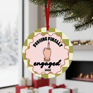 Finally engaged ceramic ornament - high quality double sided  - Engagement gift