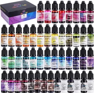 48Colors Concentrated Alcohol Ink Set, Vibrant Colors Alcohol-Based Resin Ink for Epoxy Resin, Alcohol Paint Dye for Resin Art, Tumblers, Epoxy Resin (Each 0.35oz) - LET'S RESIN