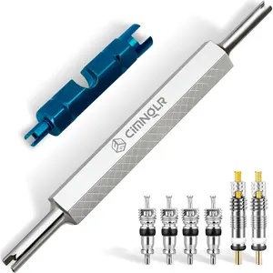 Tire Valve Stem Removal Tool Kit, Includ Presta Valve Core Removal Tool, Stainless Steel Dual Head Schrader Valve Removal Tool, 6Pcs Valve Core for Car Motorcycle Truck Bike, ect. Standard Valve Cores