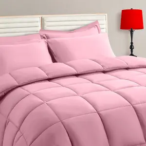 Pink King Size Comforter Set - 7 Pieces, Bed in a Bag Bedding Sets with All Season Soft Quilted Warm Reversible Comforter,Flat Sheet,Fitted Sheet,2 Pillow Shams,2 Pillowcases