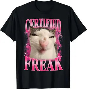 100% Cotton Certified Freak Eat Cement Cursed Cat Funny Cat Meme Humor T-Shirt