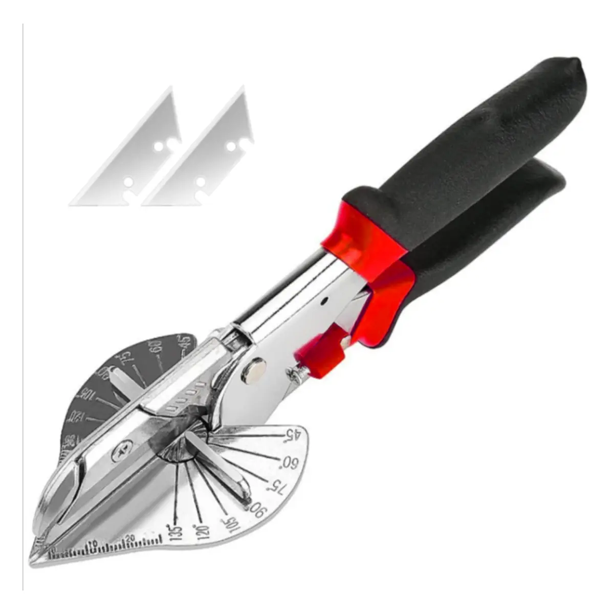 Multi Angle Miter Shear Cutter Hand Tools,45-135 Degree Adjustable Angle Scissors Trim Shears Tools for Vinyl Wood Molding Trim, 2 Extra Spare Blades Included
