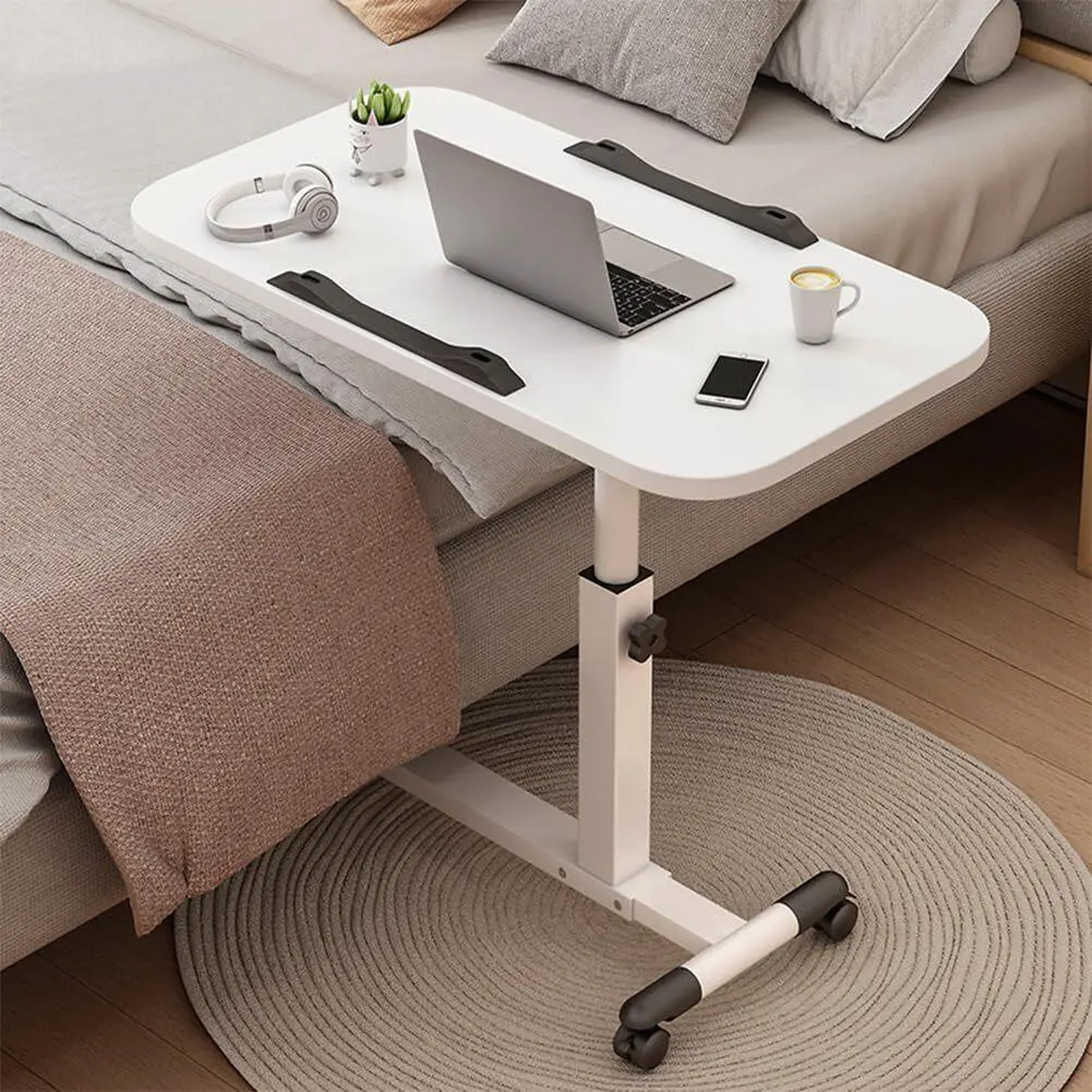 Folding desk with wheels, laptop table height adjustable 69-90cm, metal frame laptop standing table hospital bed for living room, home office, hospital, black