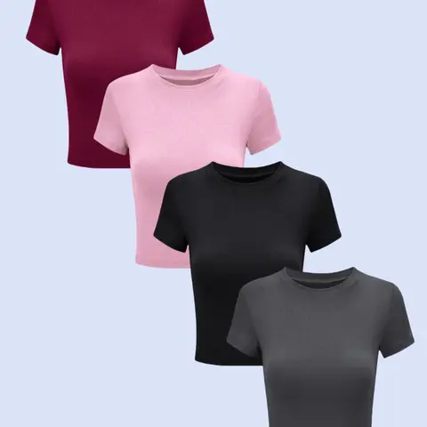 Women's Plain Basic Round Neck Graphic Tee, Casual Minimalist Basic Comfy Tee, Casual Short Sleeve Knitting T-shirt for Summer, Fashion Women's Top for Daily Wear Back To School, Fabric Womenswear
