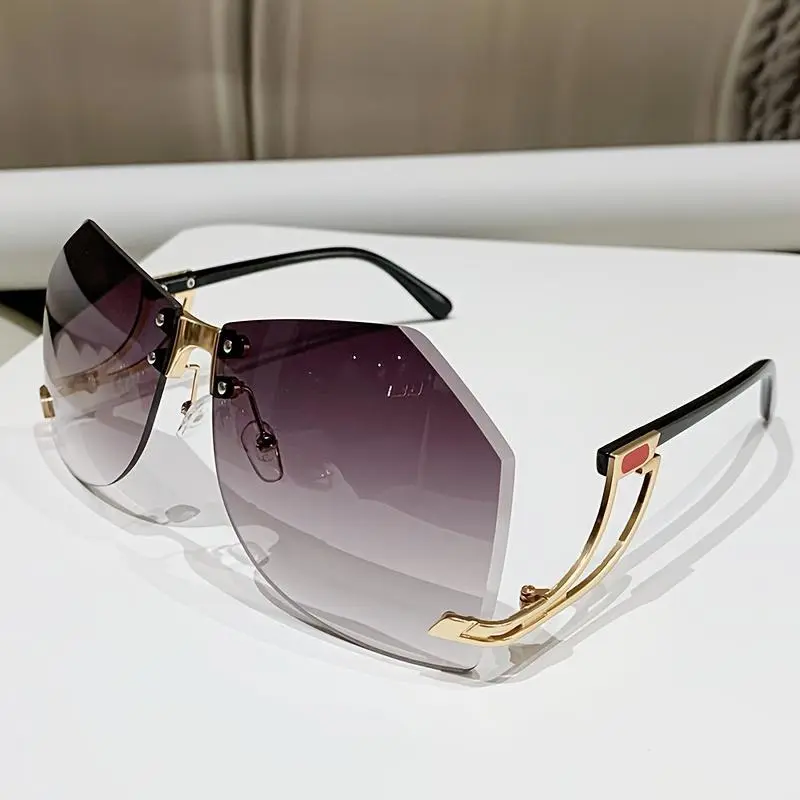 Y2K Semi-Rimless Oversized Gradient Sunglasses for Women, Unisex Square Frame, Hollow-Out Temple, Anti-Glare Polarized Blue Light Blocking Lenses, Windproof, Classic Shades,summeroutfits,vacationoutfits,beachoutfits,summer outifit,travel essentials