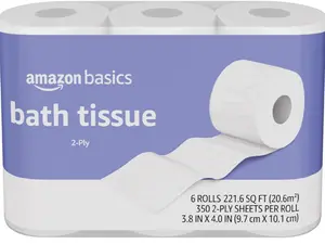 Amazon Basics 2-Ply Toilet Paper 6 Rolls = 24 Regular Rolls, 350 Sheets, (1 Pack of 6), Unscented
