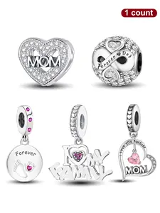 Mom Heart Charm, Minimalist Heart Charm, Fashionable DIY Jewelry Accessories for Bracelet & Necklace, Trendy All-match & Exquisite Jewelry for Birthday Gift