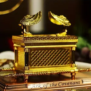 [Golden Ark of the Covenant Statue] Golden Hand-Painted Ark of the Covenant Statue - Ancient Egyptian Design, Electroplated Zinc Alloy, Commemorative Holiday Gift - Religious Ornament for Christmas, Thanksgiving, Party Decorations Metal
