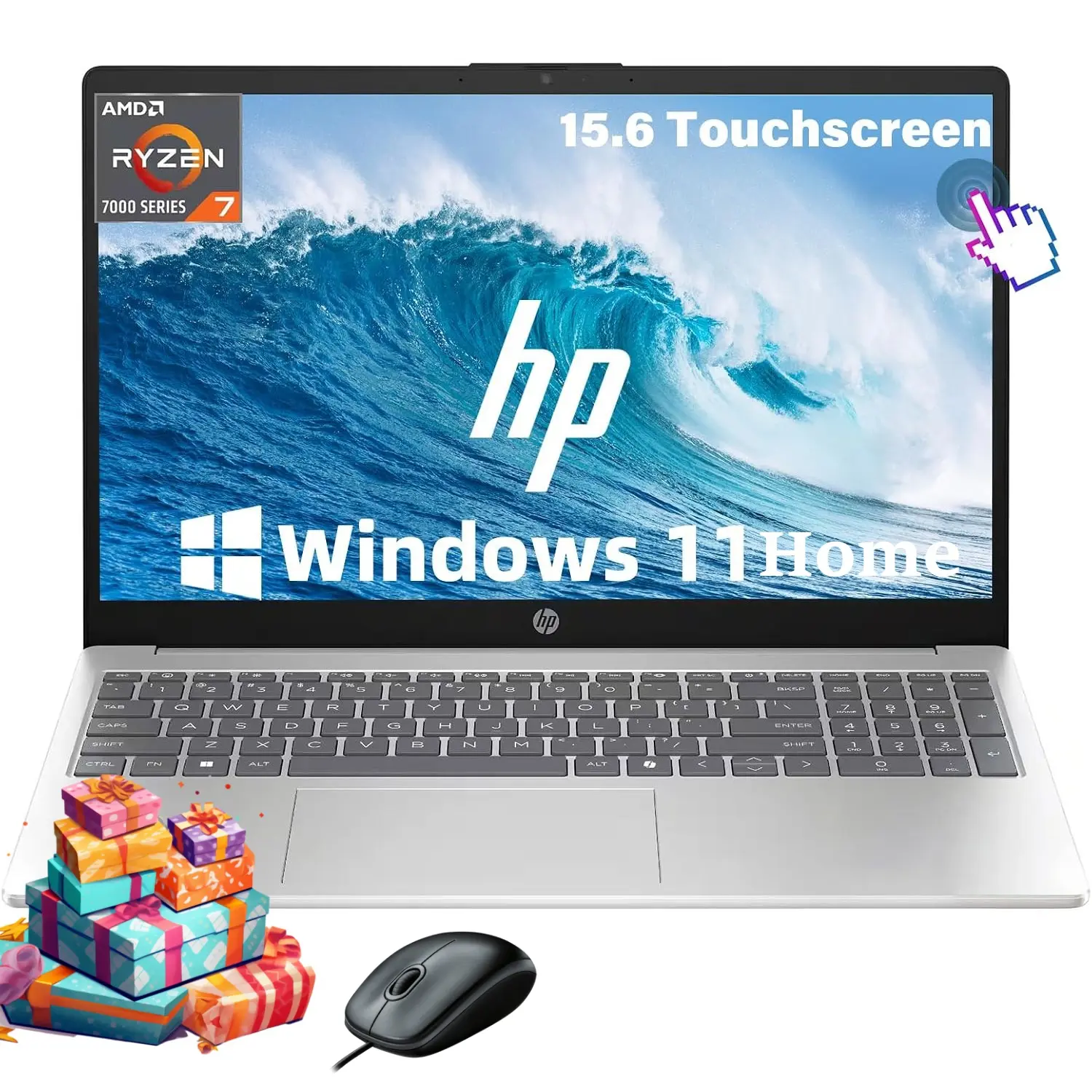 HP 15.6" FHD Touchscreen Laptop, up to 32GB RAM, 1TB SSD, AMD Ryzen 7 7730U, Copilot AI Key, WiFi 6, Fast Charge, Windows 11 Home, Portable Laptop for Business & Study,Bundle Accessories