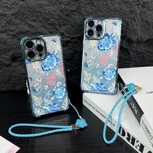 Cute Turtle Pattern Four Corner Anti-Fall Phone case for iPhone Samsung Galaxy 17Pro Max Air 16Plus 15 14 13 12 11 XR XS S26 S25 S24 S23 S22 cases, Transparent cover, Non-Yellowing, Shockproof Soft Silicone, Gifts for girls.JL59