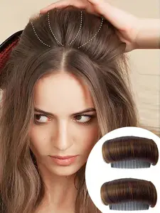 2 Pieces Hair Bun Invisible False Hair Clip, Hair Base Bump Fluffy Hair Pad Styling Insert Tool Volume Fluffy Princess Styling Increased Hair Pad For Women Girls (Black, Light Brown, Black Brown)