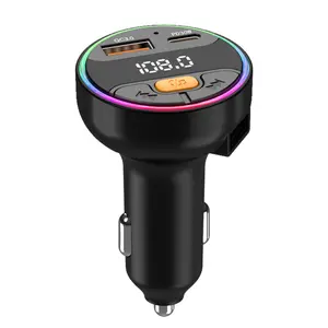 Car Bluetooth-compatible Transmitter Type-C Pd30w Fast Charging USB Qc3.0 Dual Port Super Fast Car Charger Fm Hands-Free Mp3 Player for 12-24v Cars Car Wireless Adapter