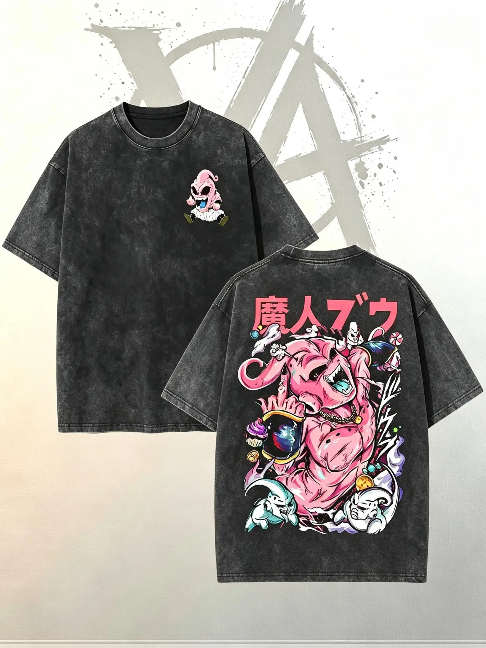 [AVT]Majin Buu Vintage Short-Sleeve with Double-Sided Print,Anime Apparel trendy t-shirts,evil majin buu dbz vintage graphic t-shirt,acid gymwear merch,anime fan bleach merchandise,unisex retro anime lover,manga movie,japanese y2k gife,double printing