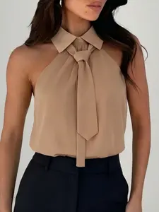 Women's Halter Neck Tie Backless Top, Slim Fit Plain Design, Professional & Casual Wear, Perfect for Office & Dates