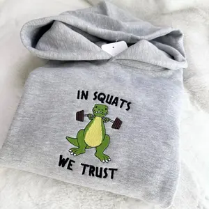 T-Rex In Squats We Trust Embroidered Oversized Hoodie - Unisex