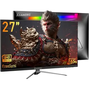 27 inch Gaming Monitor, QHD 2560 * 1440p, 144Hz/165Hz 98% sRGB, 1ms, FreeSync, Dual HDMI&DisplayPort, Built-in Speakers and LED Rainbow Light, Frameless IPS Screen, VESA Mountable, Black