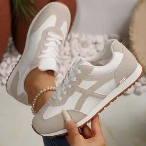 Women's Low Profile Retro Trainers Lightweight Contrast Lace Up Casual Sneakers Springfresh