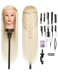 100% Synthetic Hair Styling Mannequin Head for Braiding Practice, Training Head Doll with DIY Set and Table Clamp, Braiding Techniques, Perfect for All Seasons