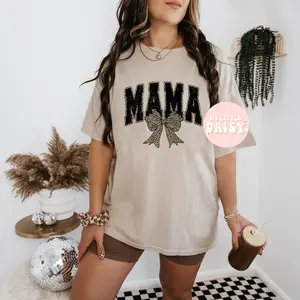 mama leopard print and bow shirt/sweatshirt