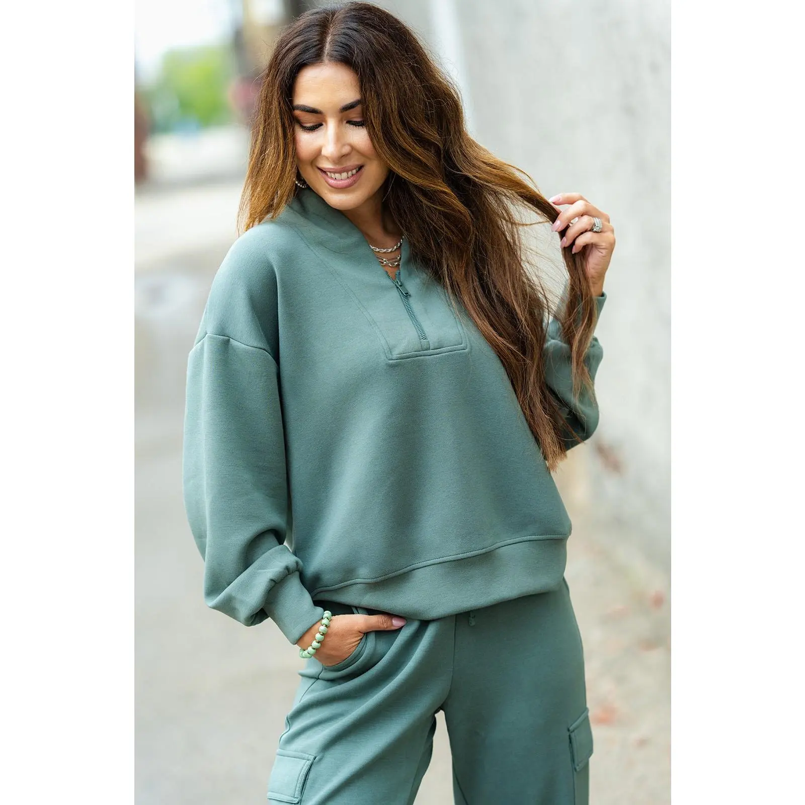 Relaxed Sleeve Quarter Zip Scuba Pullover