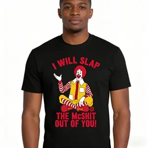 [100% Cotton] mens i will slap the mcshit you funny graphic t shirt 100 cotton soft crew neck tee black with red yellow humorous short sleeve shirt for summer outdoor activities sizes s 3xl tee shirts durablck -1 Cotton Teee fabric shirt vibrant bla