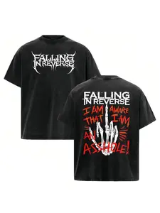 Summer Falling in Reverse Band Distressed Short Sleeve T-Shirt, Punk Style Casual Fit, Graphic Long Top for Music Fans