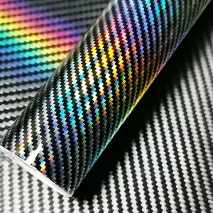 Premium PET Gloss Laser Silver Holographic Carbon Fiber Vinyl Wrap Film With Air Release Self Adhesive DIY Car Motorcycle Sticker Decal
