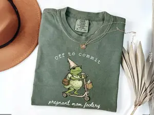 Comfort Colors Funny Pregnant Frog Shirt Off To Commit Mom Foolery Tee Pregnancy Announcement T-Shirt Expecting Mom To Be Gift Frog Mom T-Shirt