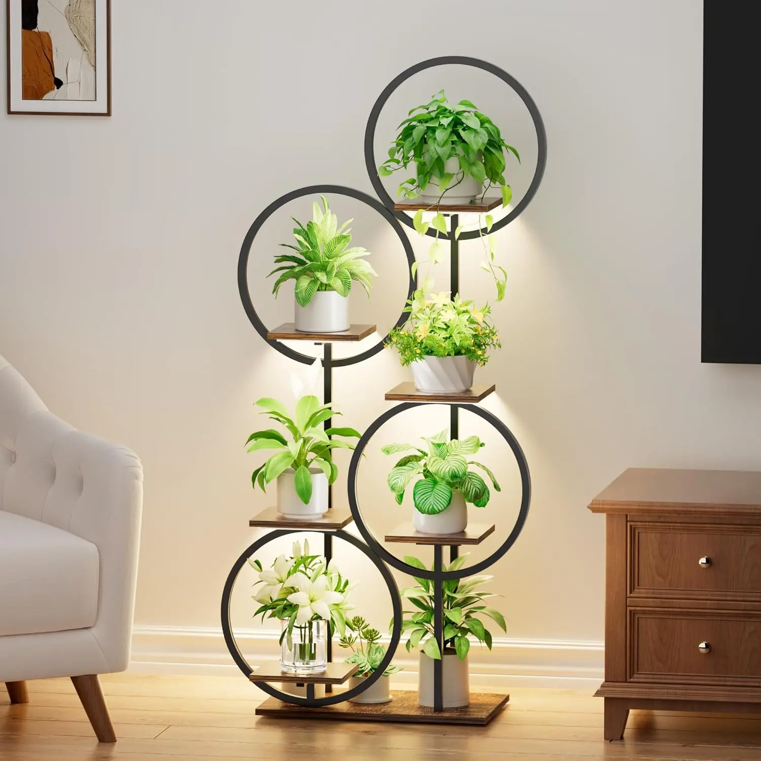 Plant Stand Indoor with Grow Lights, 6 Tiered 55" Metal Plant Shelf with  Lights for Indoor Plants, Multiple Corner Plant Organizer for Living Room,  Heavy Duty Tiered Flower Pot Holder Rack -