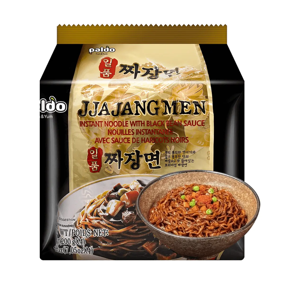 PALDO Korean Instant Jjajangmyeon Noodles - 4 Pack (800g) - Authentic Korean Black Bean Sauce Noodles - Popular "National" Jjajangmyeon