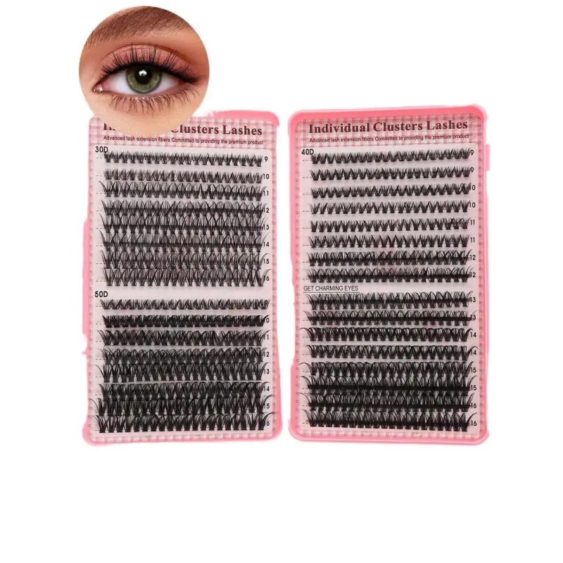 640pcs Lash Clusters D-Curl 9-16mm Length 30D 40D 50D Curl Super Thick Soft Light Reusable Individual Fake Lashes Extension Kit For Beginners Daily Life Wedding Date Party Music Festival Halloween Use