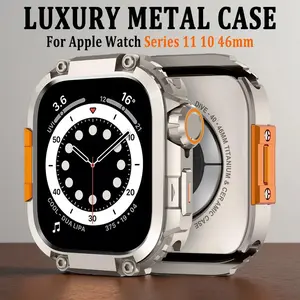 Men Luxury Metal Cases for Apple Watch Series 11 46mm Business Protector Cover for IWatch 10 46mm Hard Frame Watch Accessories