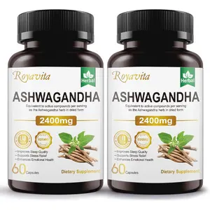 Royavita Ashwagandha Supplements 2400mg Organic with Black Pepper Vitamin B12 & B6 Stress Relief Athletic Performance for Men & Women 120 Capsules