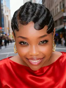 13x4 Lace Front Wig Glueless Human Hair Pixie Cut Curly Finger Wave Short Ocean Deep Wave Wig for Women Halloween