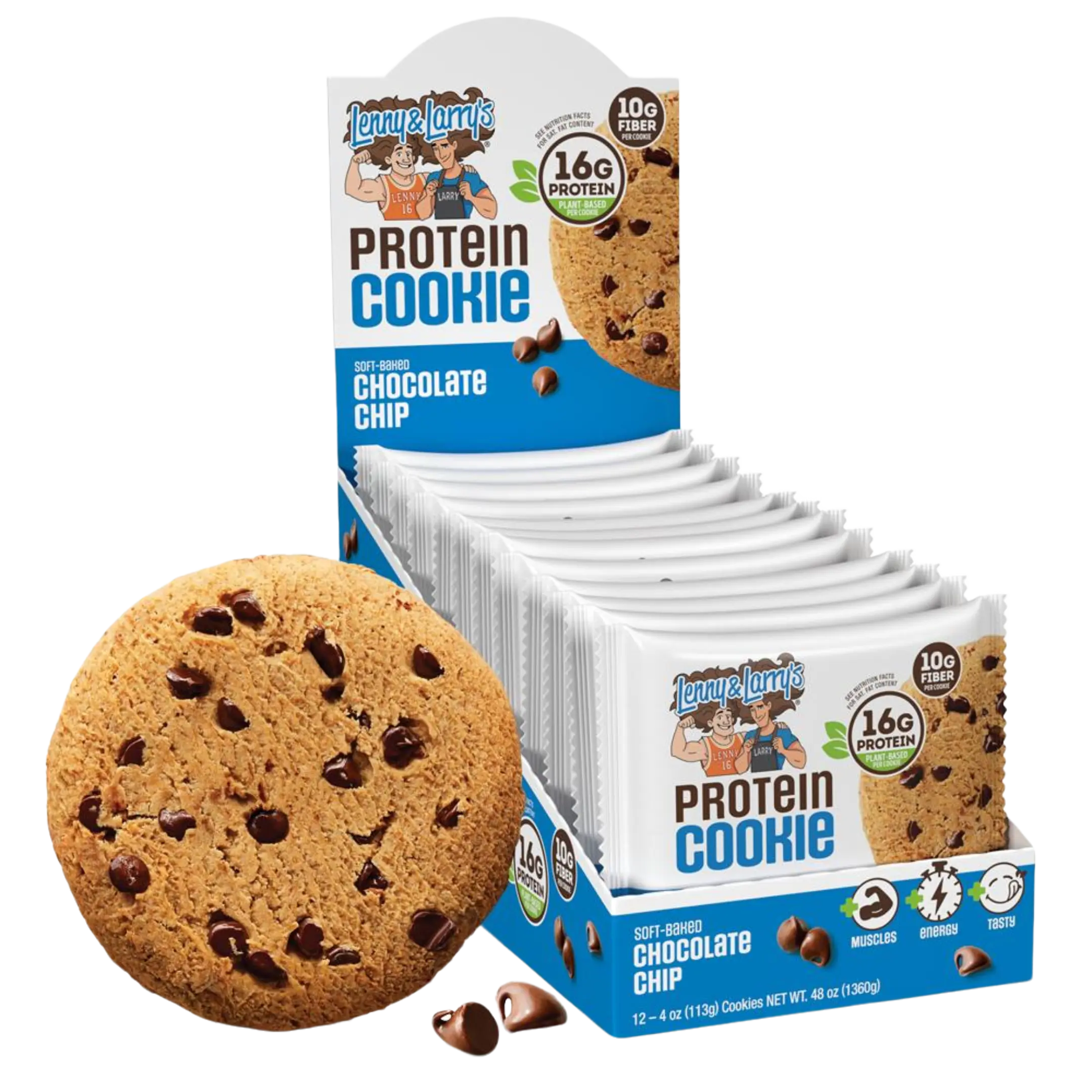 Lenny & Larry’s Plant-Based Chocolate Chip Protein Cookies - 4oz, 12 cookies/box, Kosher & Vegan Certified, Good Source of Fiber, Softbaked Chewy, Tasty Filling Easy Snack for Adults, Dessert Biscuit